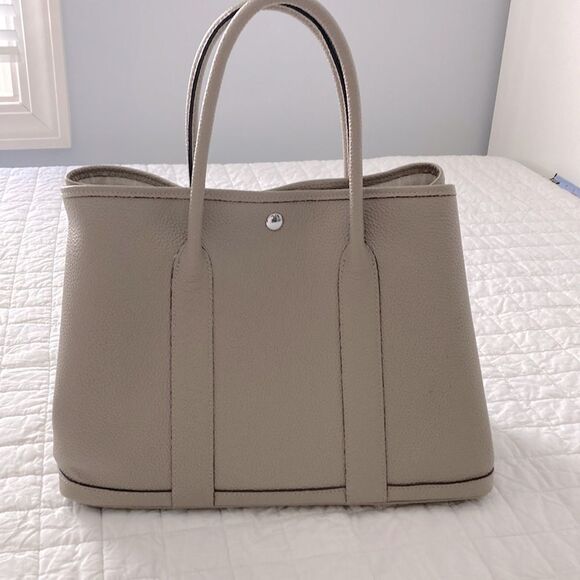 Taupe Structured Satchel with Textured Finish and Sturdy Handles - Picture 1 of 10